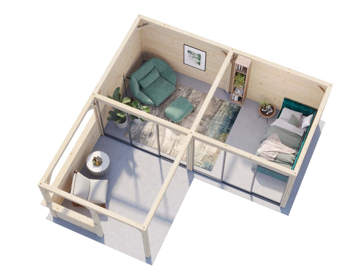 Lenna 422/722 (6x6m | 24,9m²) Lasinen piharakennus liukuovilla (Saatavana tuplalasilla)