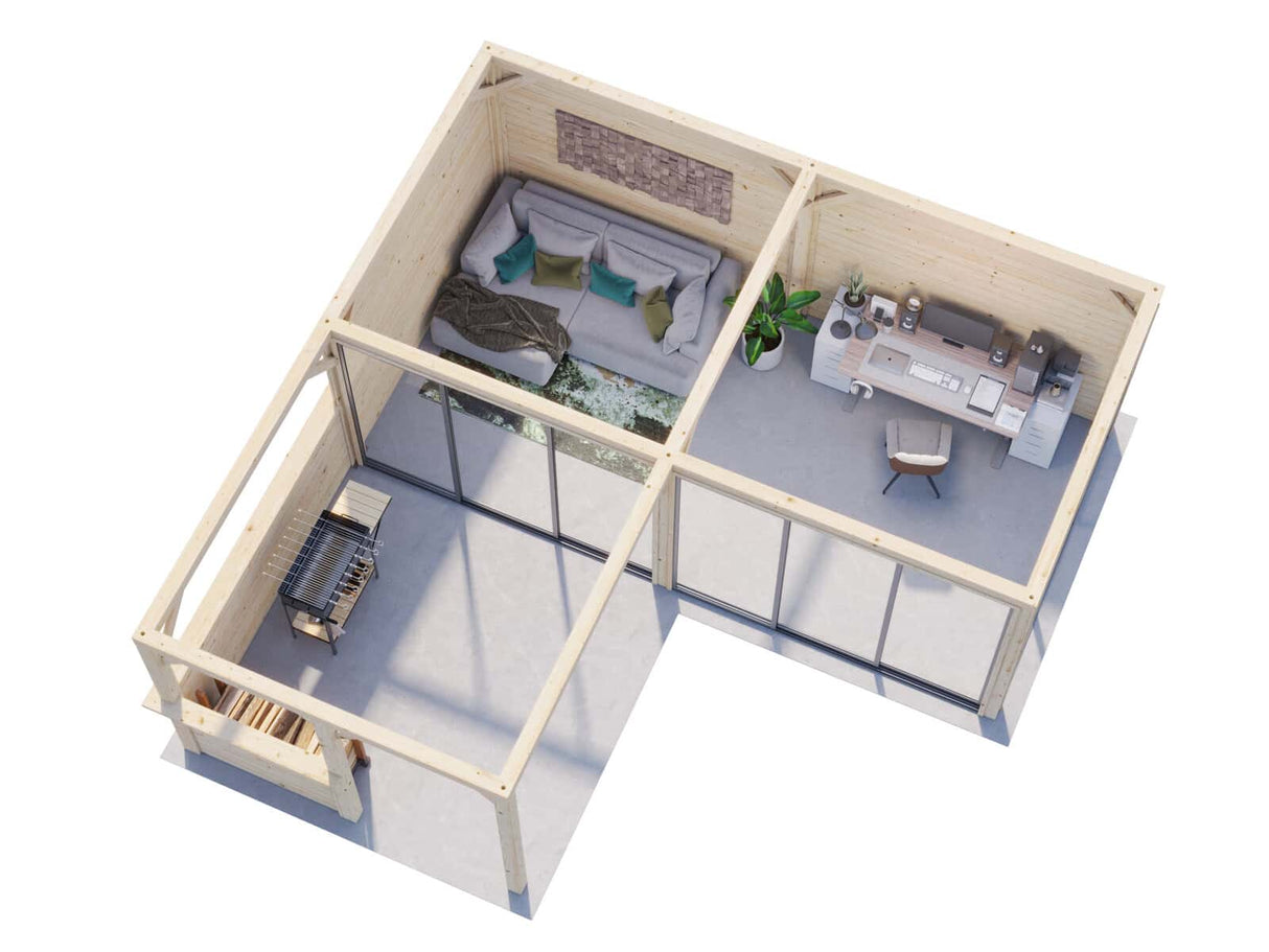 Lenna 423/723 (6x6m | 24,9m²) Lasinen piharakennus liukuovilla (Saatavana tuplalasilla)