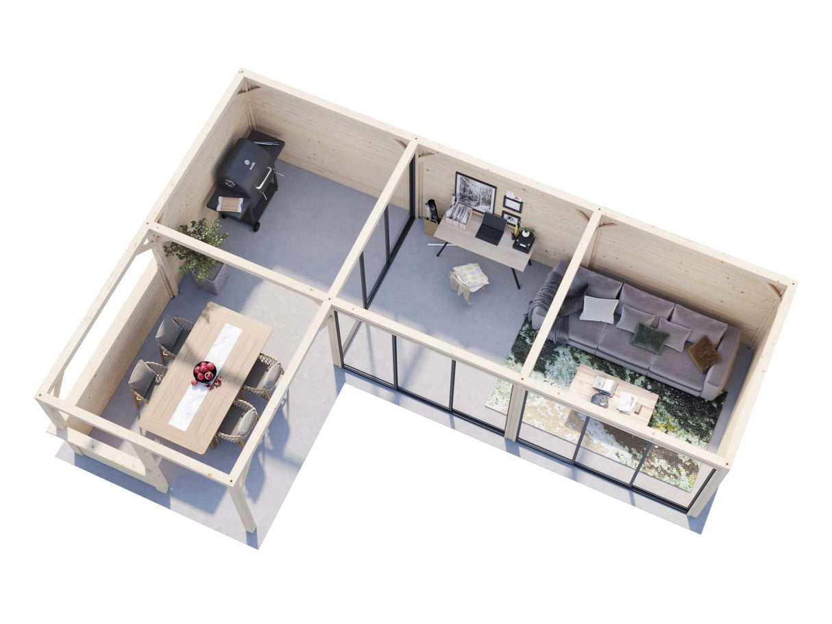 Lenna 420/720 (9x6m | 33,2m²) Lasinen piharakennus liukuovilla (Saatavana tuplalasilla)