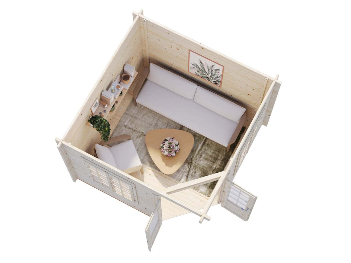 Melanie XS (2,8x2,8m | 6,9m² | 44mm) Kompakti perinteinen kulmamökki