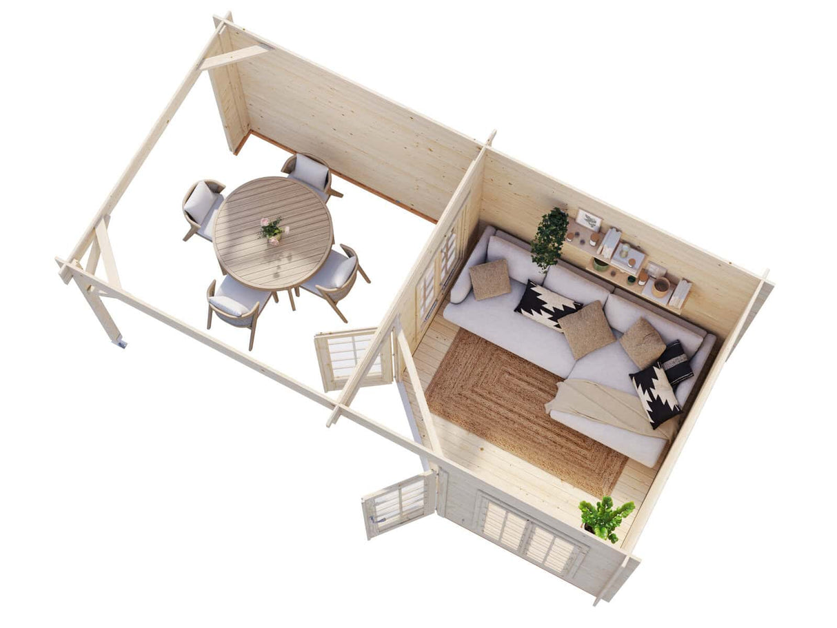 Melanie XXL (5,6x2,8m | 7,0+8,1m² | 28mm) Huvimaja katoksella