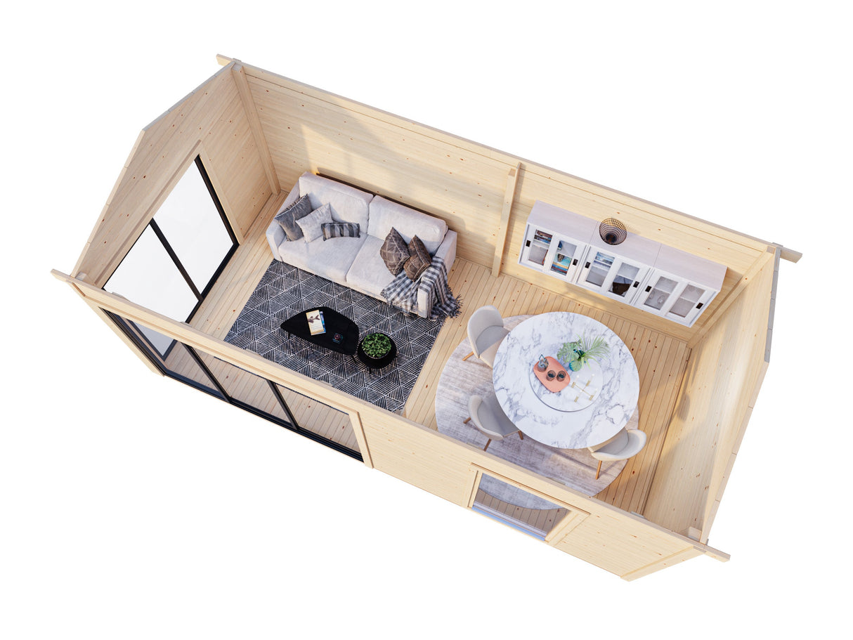 Amanda M (6x3m | 17,1m2 | 44mm) pihamökki liukuovilla (saatavana kaksilasitus)