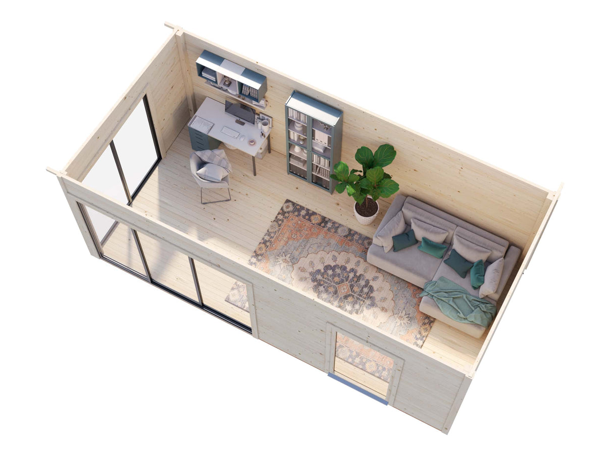 Andrea M (6,0x3m | 17,1m² | 44mm) piharakennus liukuovilla (saatavana kaksilasitus)