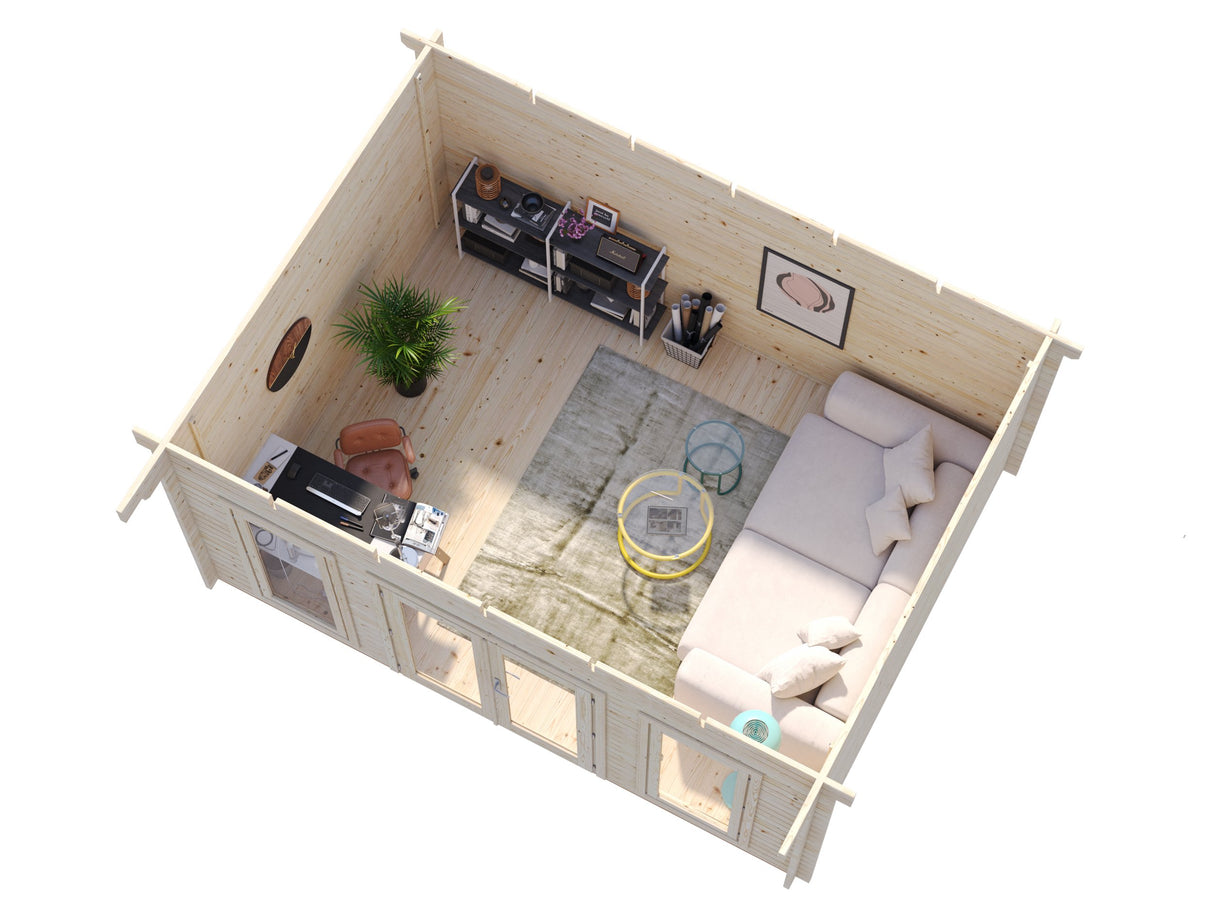 Bret S (4,8x3,6m | 14,8m² | 44mm) moderni kesämökki