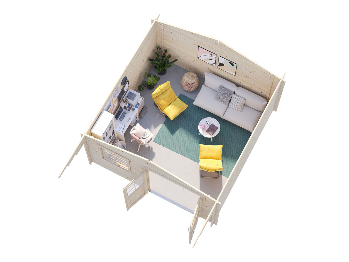 Britta S (4,1x4,1m | 14,6m² | 40mm) Sveitsiläistyylinen pihamökki