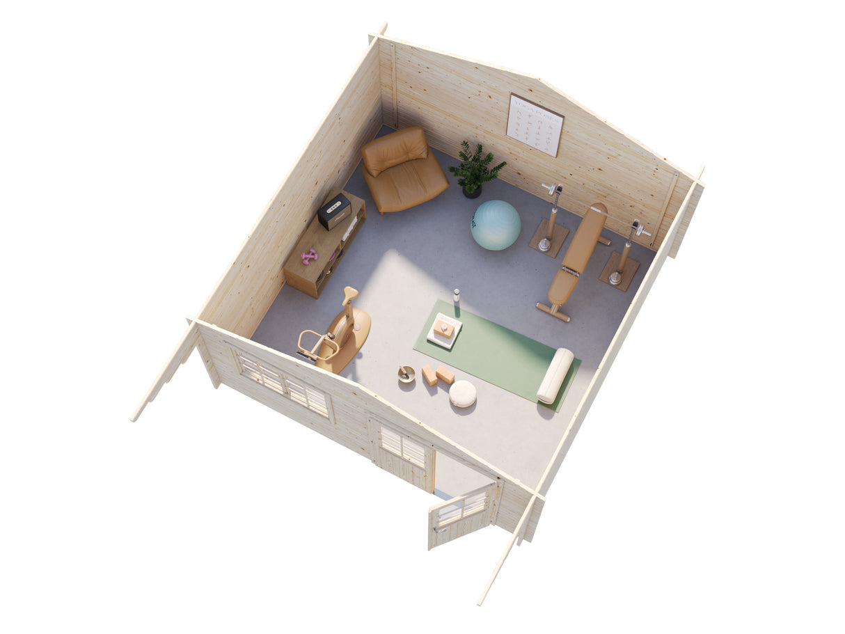 Britta M (4,5x4,5m | 17,5m² | 40mm) Sveitsiläistyylinen pihamökki