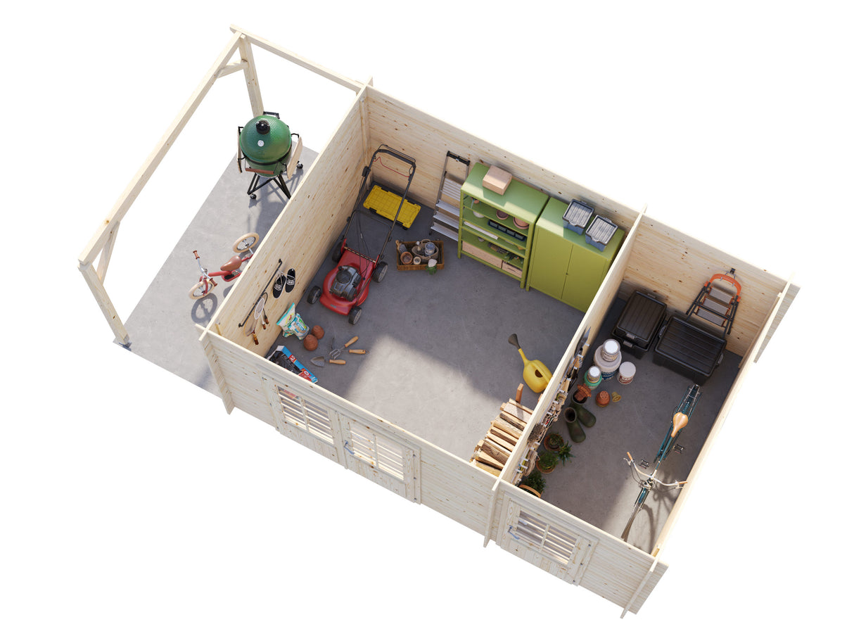 Ella (6,1x3,2m | 13,1+3,9m² | 28mm) Pulpettikattoinen kesämökki