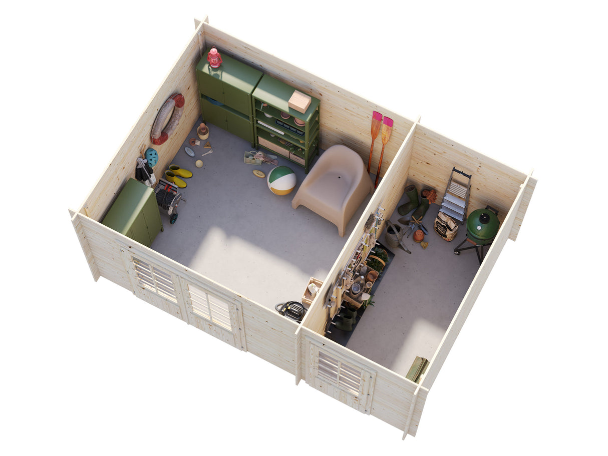 Ella (4,7x3,2m | 13,1m² | 28mm) Kaksihuoneinen pulpettikattoinen huvimaja