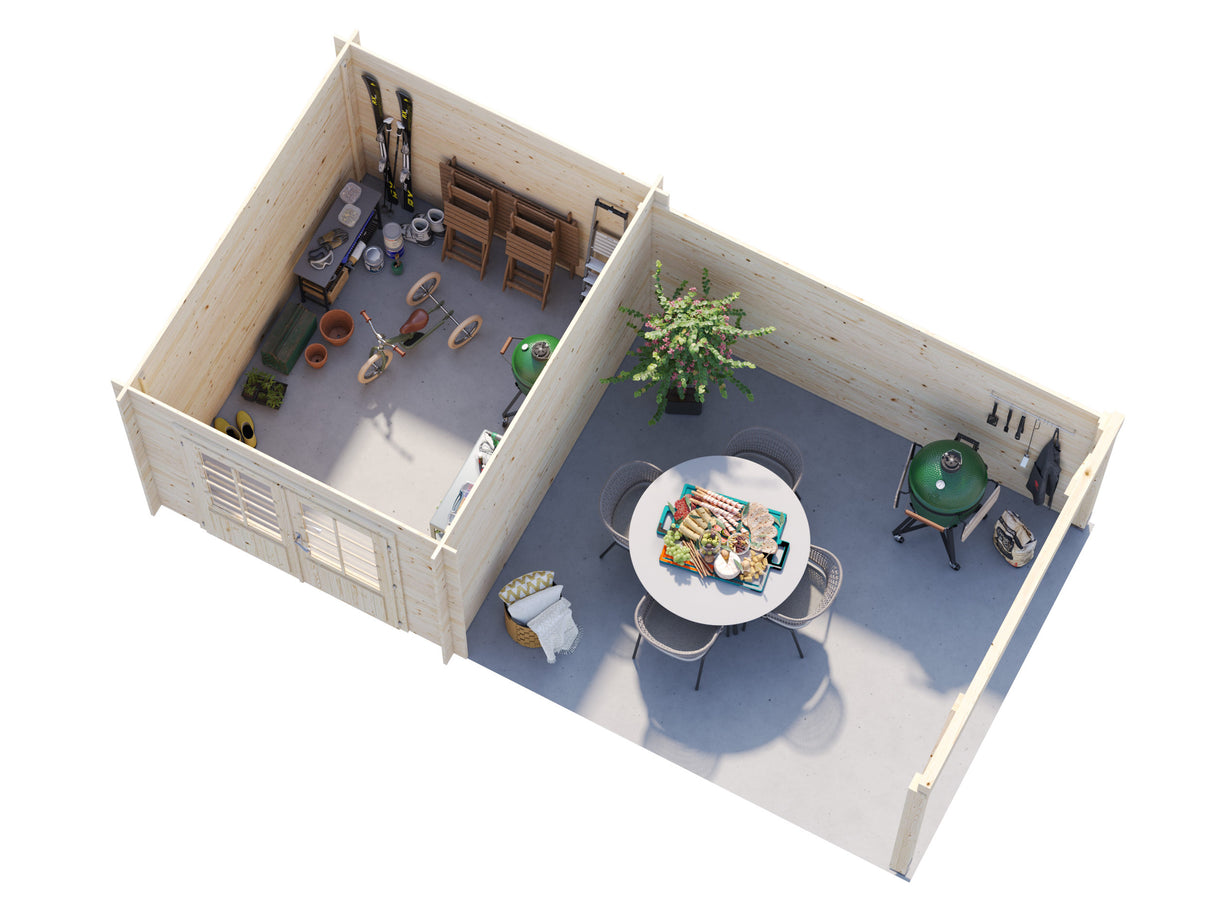 Ella (6,1x3,2m | 6,9+10,0m² | 28mm) Pulpettikattoinen huvimaja