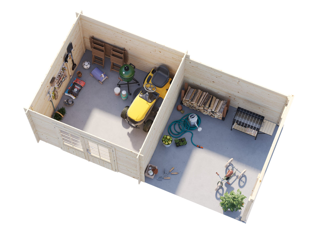 Ella (6,1x3,2m | 8,7+8,2m² | 28mm) Pulpettikattoinen kesämökki