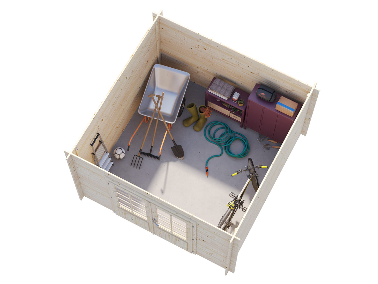 Ella (3,2x3,2m | 8,7m² | 28mm) Moderni tasakattoinen puutarhamökki