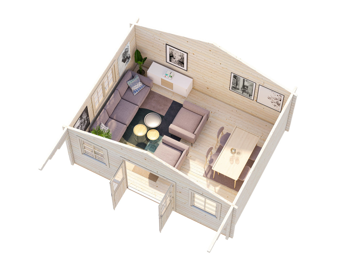 Helena XL (5,3x5,3m | 24,6m² | 70mm) Perinteinen kevythirsimökki