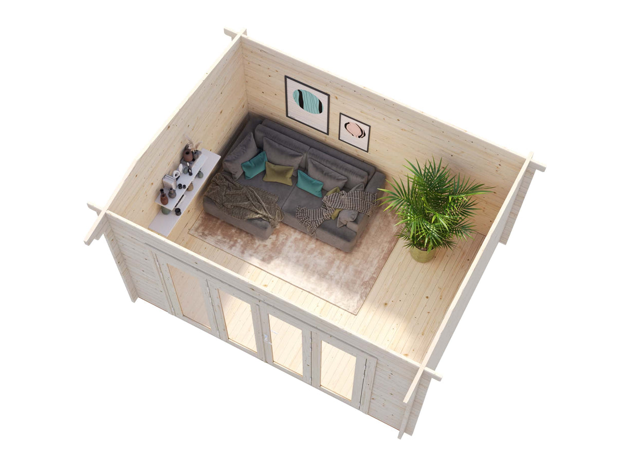 Ines M (3,2x4,1m | 11,1m² | 44mm) Puinen puutarhatoimisto taitto-ovilla