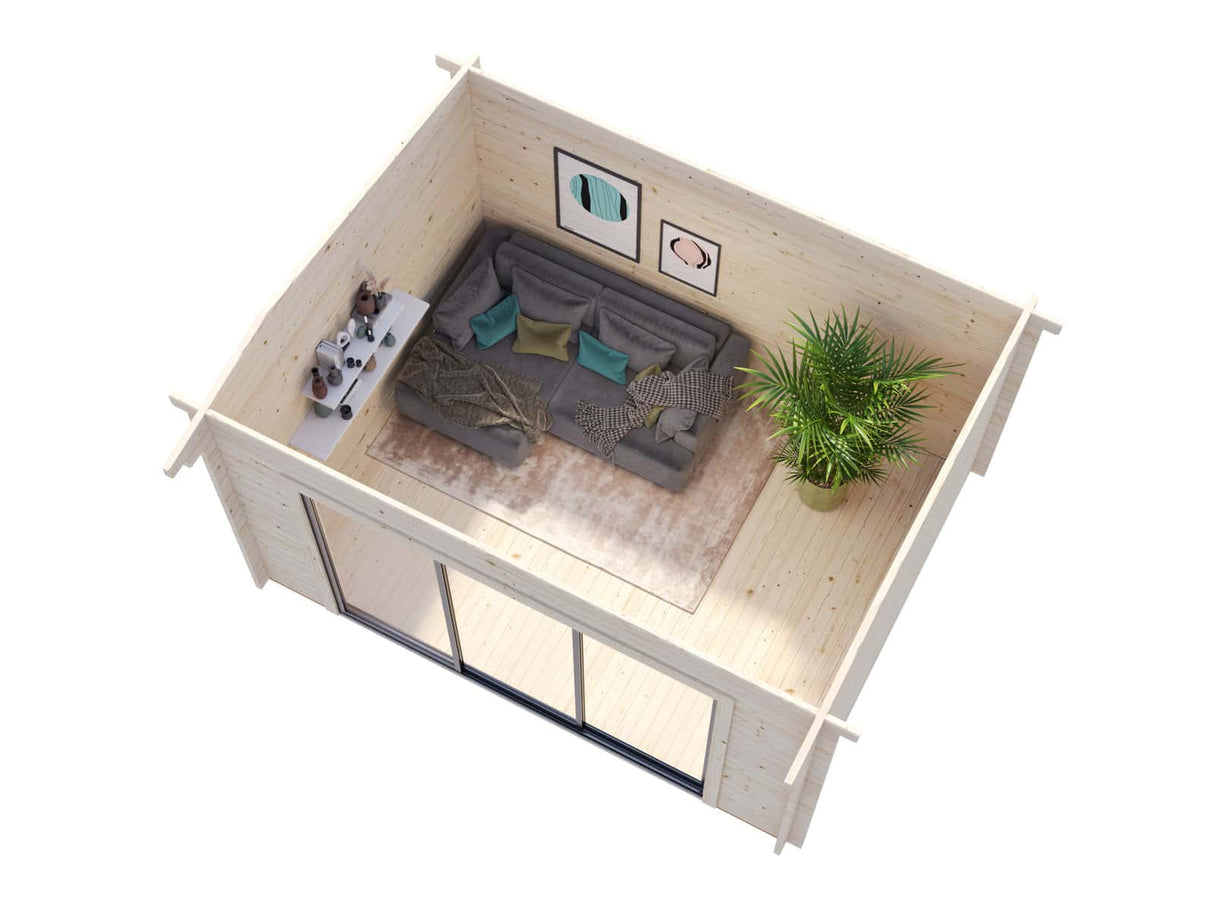 Ines M (3,9x3m | 11,1m² | 44mm) Moderni puutarhatoimisto liukuovilla (saatavana kaksinkertaiset lasit)