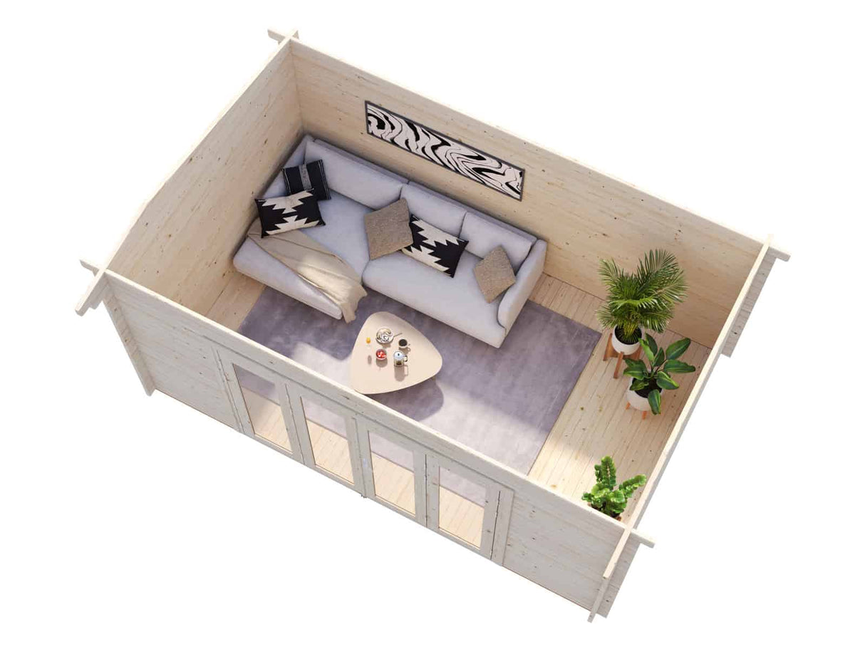 Ines L (4,8x3m | 13,7m² | 44mm) Tilava puutarhatoimisto taitto-ovilla