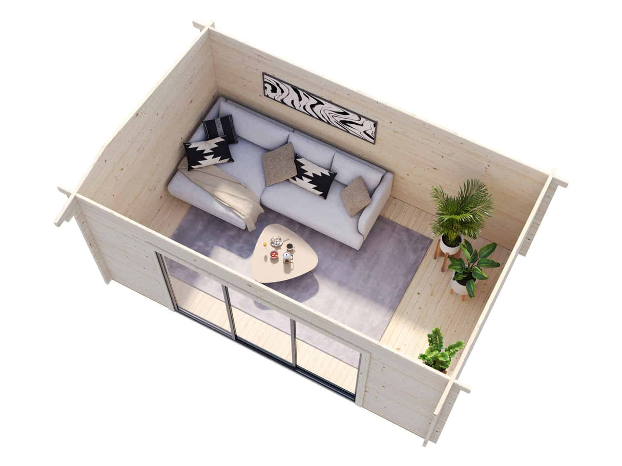 Ines L (4,8x3m | 13,7m² | 44mm) Tilava puutarhatoimisto liukuovilla (saatavana tupla-lasilla)