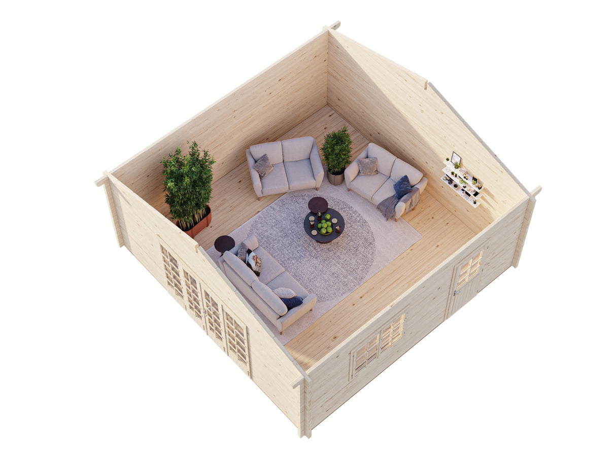 Irene XXL (5,6x5,6m | 27,7m² | 70mm) Tilava kesämökki