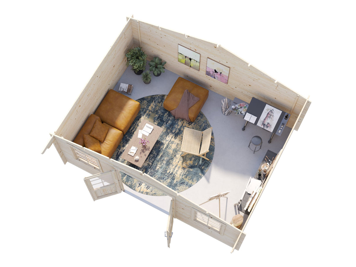 Klara L (5x3,8m | 17,0m² | 28mm) Alle 2,5m korkea hirsimökki