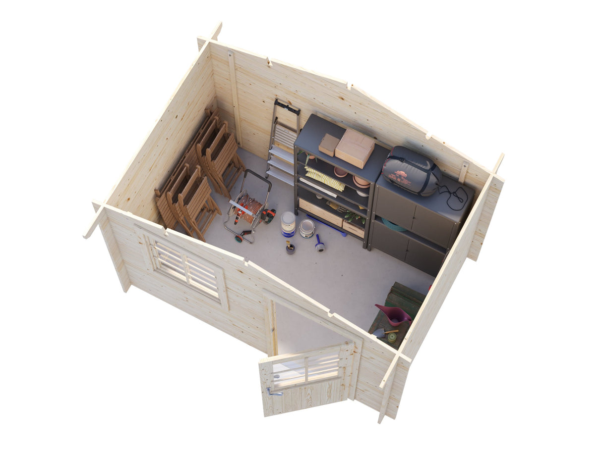 Klara S (3x2m | 4,7m² | 28mm) Pieni rantalatyyppinen hirsimökki tai pihavarasto