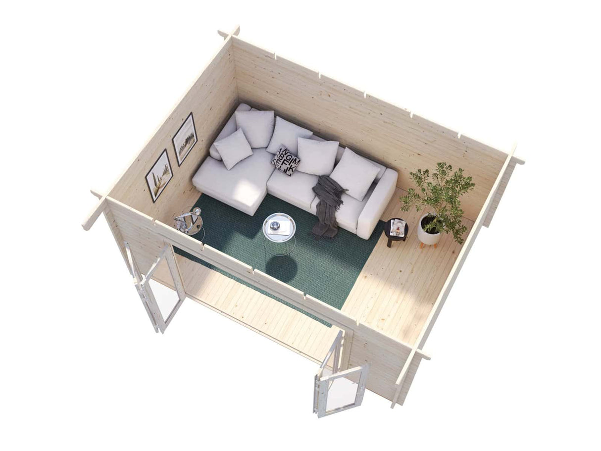 Lea M (4,5x3,3m | 14,2m² | 44mm) Tilava pulpettikattoinen piharakennus taitto-ovilla