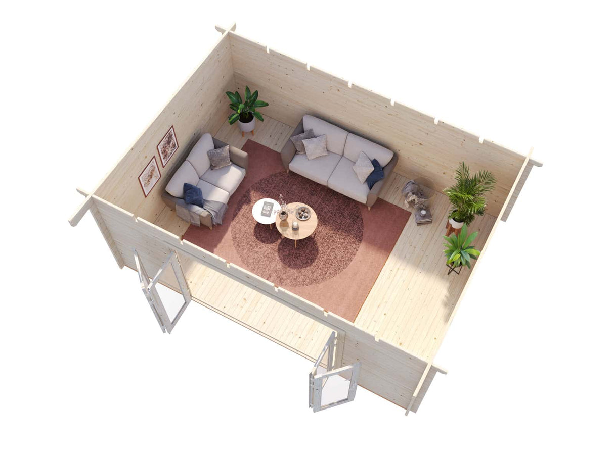 Lea L (5,5x4m | 19,4m² | 44mm) Pulpettikattoinen piharakennus taitto-ovilla