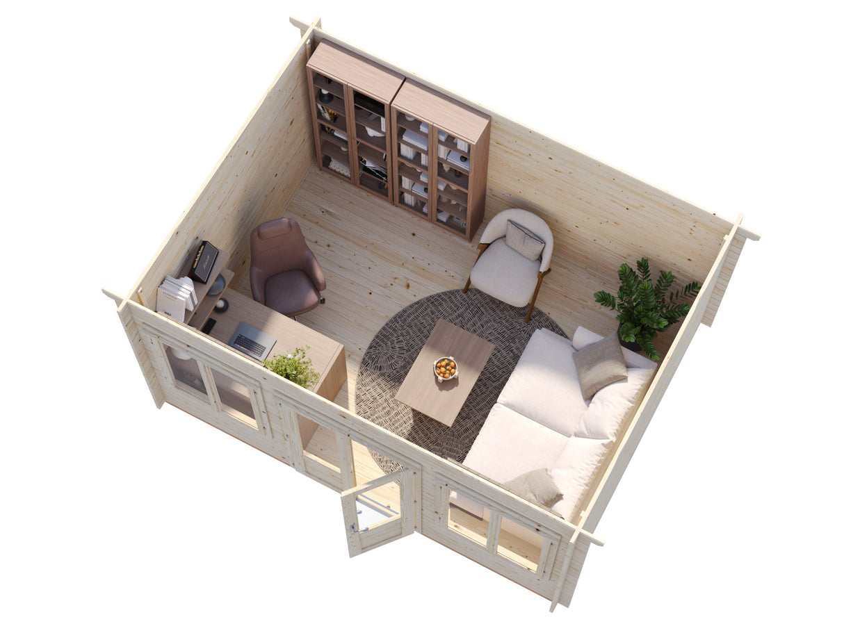 Lisa S (4x3m | 11,5m² | 34mm) Pulpettikattoinen kevythirsinen piharakennus