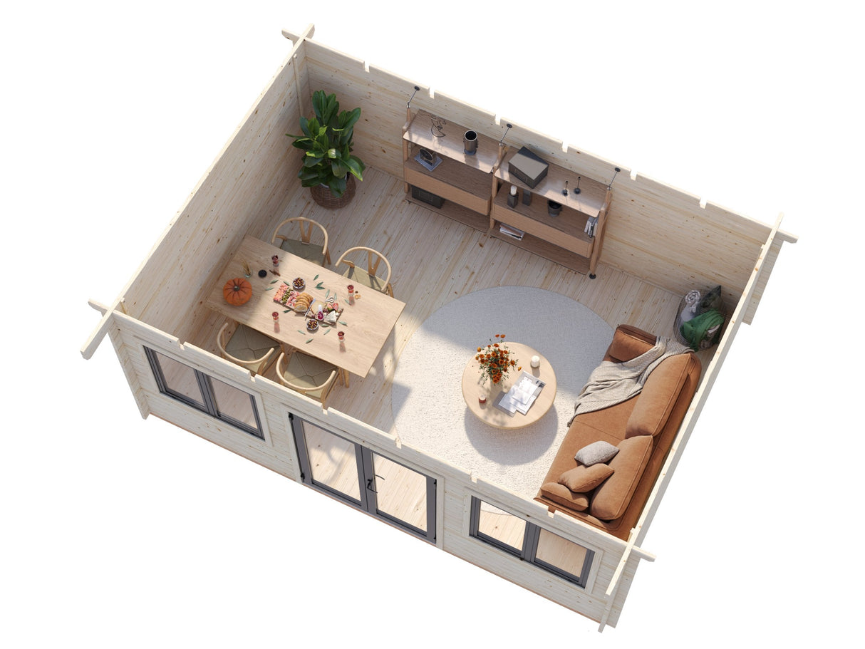 Lisandra L (5,5x4 m | 19,4 m² | 44 mm) Vierasmaja alumiiniovilla ja -ikkunoilla