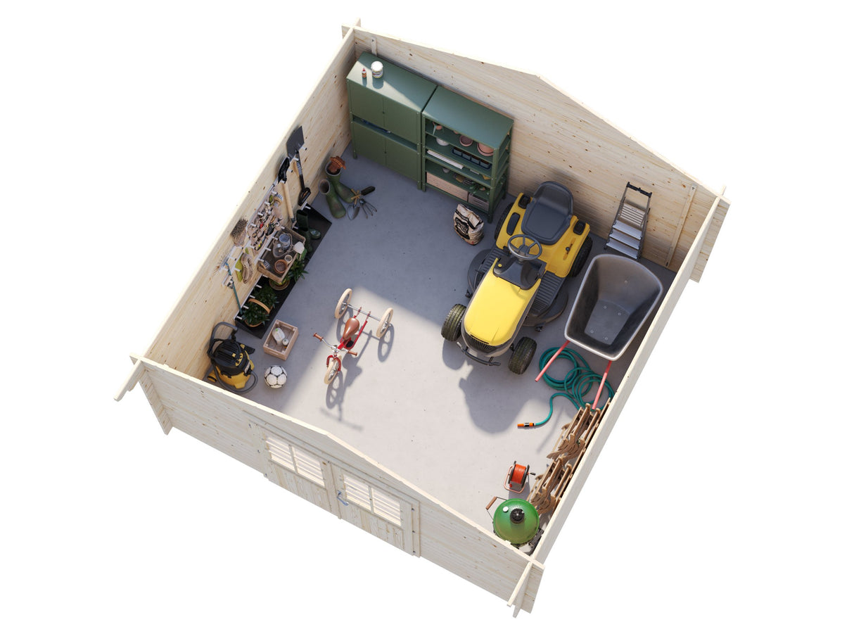 Lotta L (4x4m | 13,9m² | 34mm) Perinteinen neliönmuotoinen pihamökki