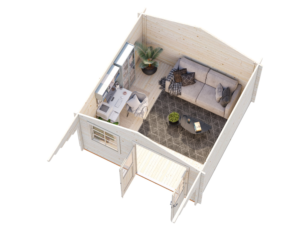 Sally M (3,8x3,8m | 12,3m² | 44mm) Klassinen pihamökki harjakatolla