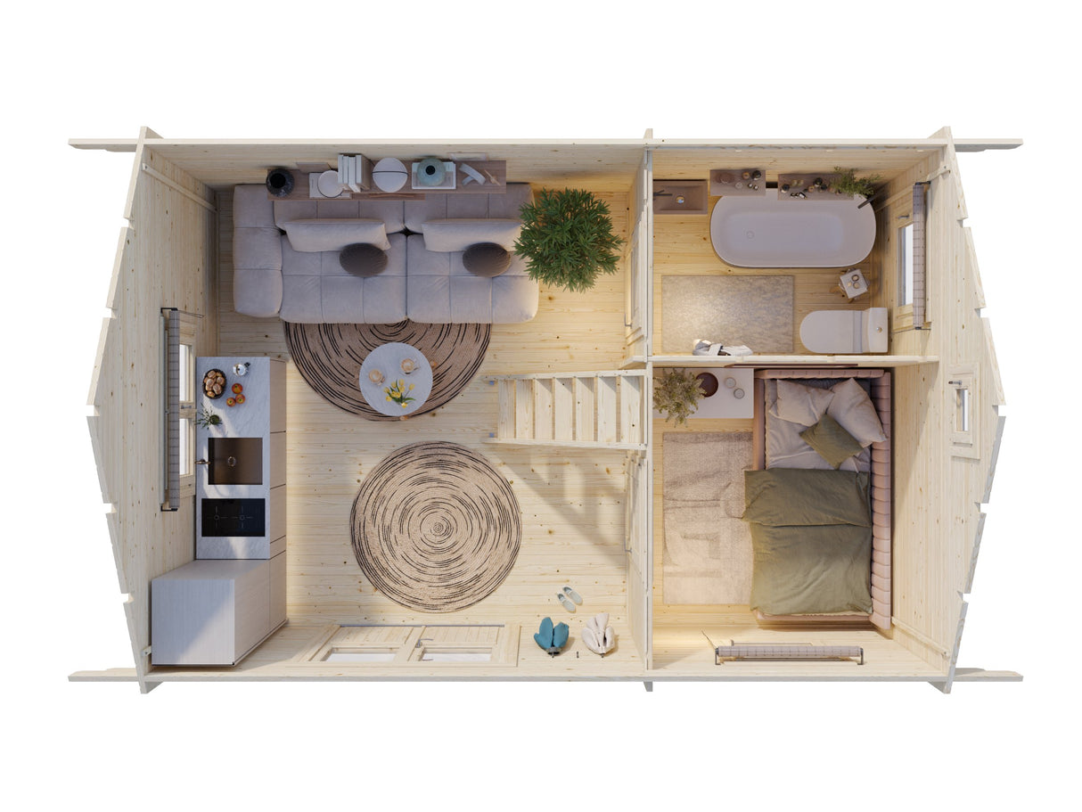 Sandra M (6,1x4,1m | 29,9m² | 44mm) Perinteinenkolmen huonen kesämökki
