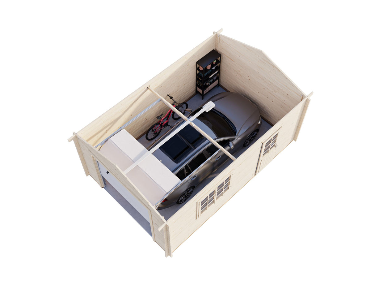 Roger XS (3,8x5,7m | 19m² | 44mm) Kompakti kevythirsi autotalli nosto-ovella