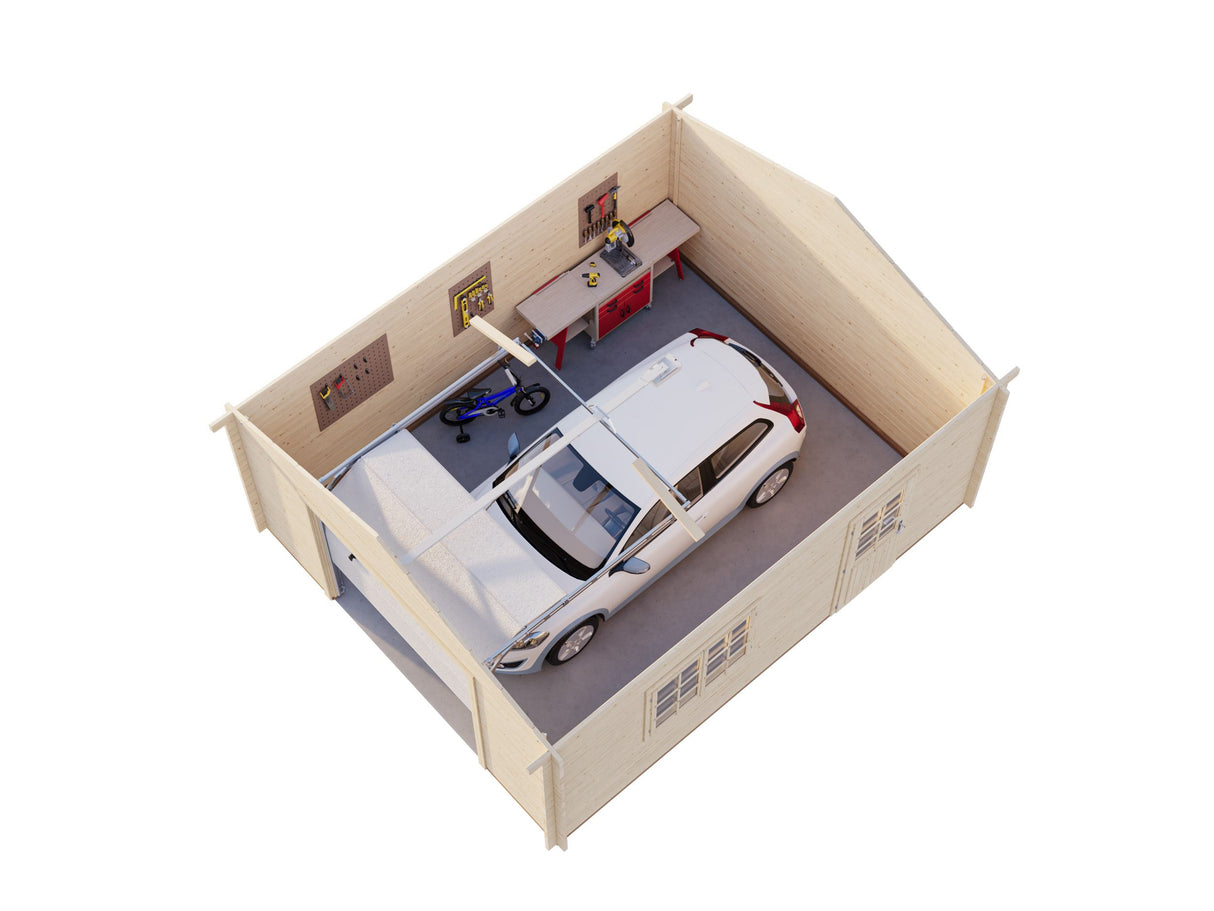 Roger S (4,7x5,7m | 23,9m² | 44mm) Autotalli nosto-ovella