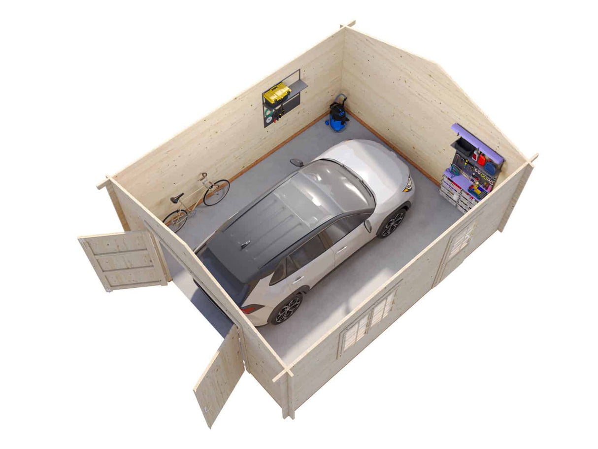 Roger S (4,7x5,7m | 23,9m² | 44mm) Autotalli puuovella