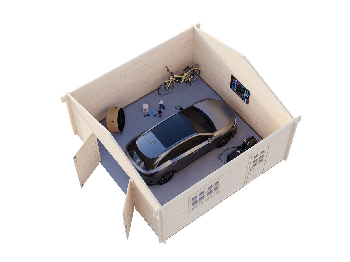 Roger L (5,6x5,6m | 27,7m² | 70mm) Tilava autotalli puuovella