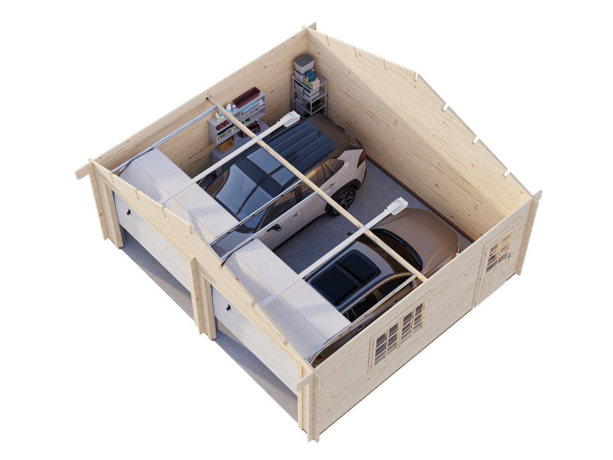 Roger XL (6x5,3m | 28,4m² | 44mm) Tupla-autotalli nosto-ovilla