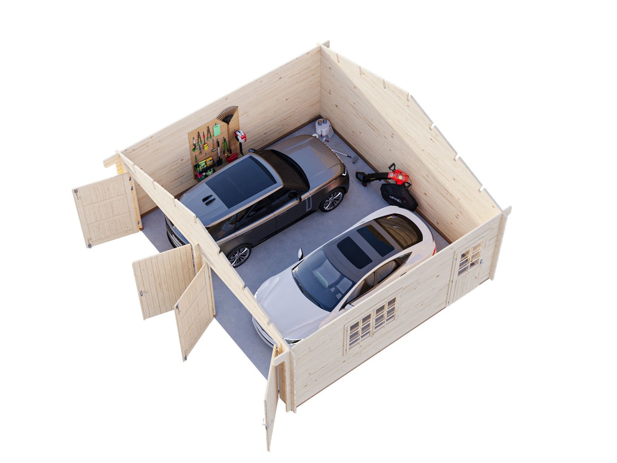 Roger XL (6x5,3m | 28,4m² | 44mm) Tupla-autotalli puuovilla