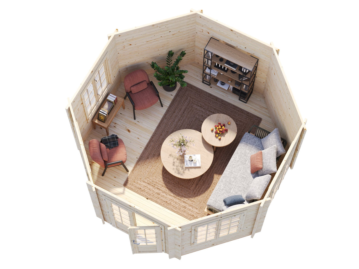 Hanna (4,2m halkaisija | 14,1m² | 44mm) Kahdeksankulmainen kesämökki-huvimaja