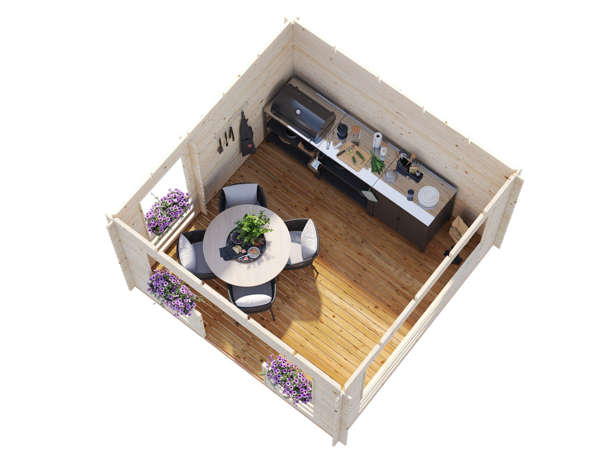 Julie (3,5x3,5m | 10,5m² | 28mm) Puinen huvimaja tuulensuojalla