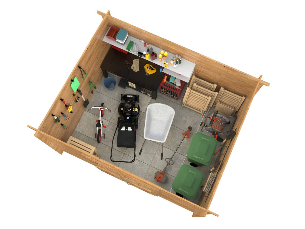 Alice M (3,6x3m | 9,0m² | 28mm) painekyllästetty puutarhavaja kaksoisovilla