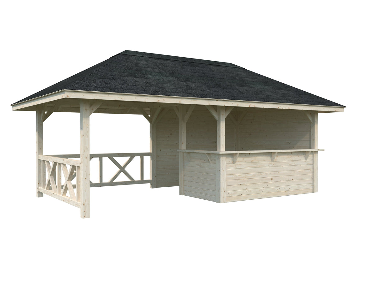 Bianca 110 (5,9x3m | 16,6m²) puutarhabaari katoksella