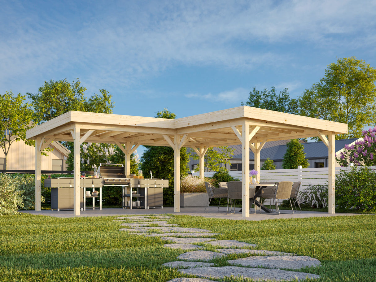 Lenna Gazebo XL (5,9x5,9m | 24,9m² | 120x120mm) Iso moderni tasakattoinen paviljonki