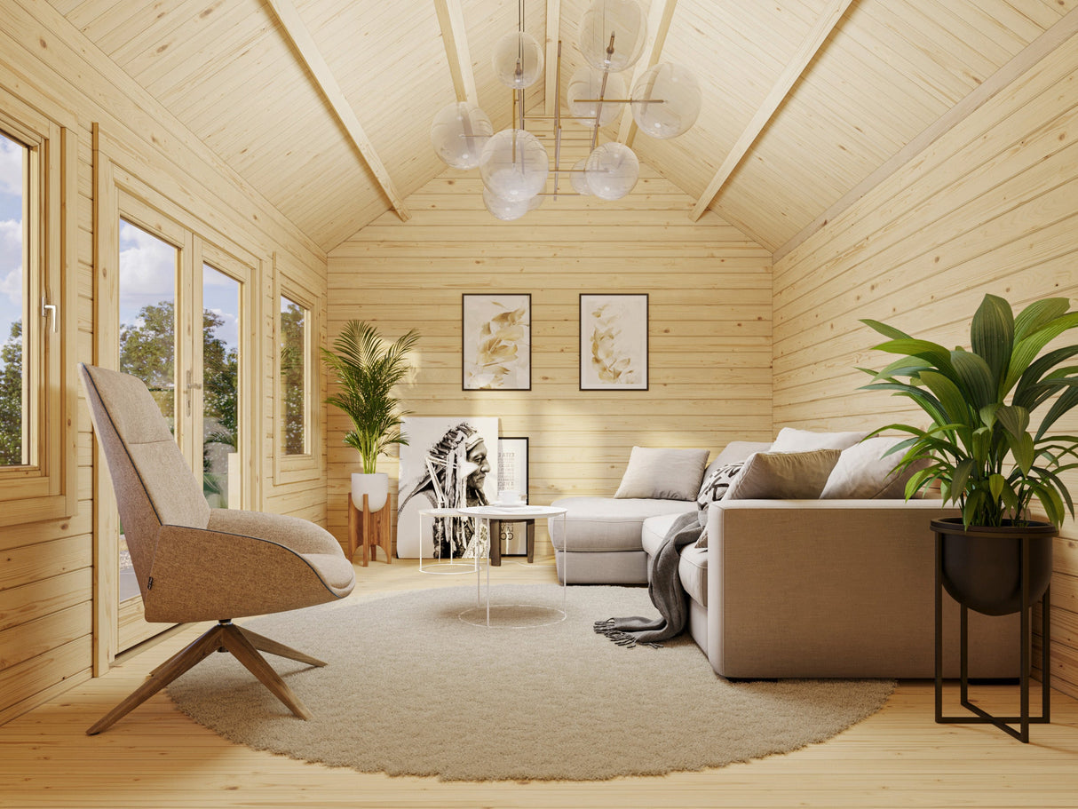 Claudia L (4,7x3,5m | 14,2m² | 44mm) Clockhouse-tyylinen pihamökki