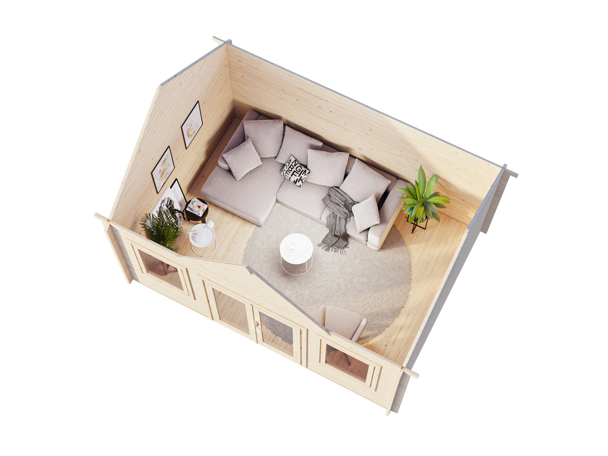 Claudia L (4,7x3,5m | 14,2m² | 44mm) Clockhouse-tyylinen pihamökki