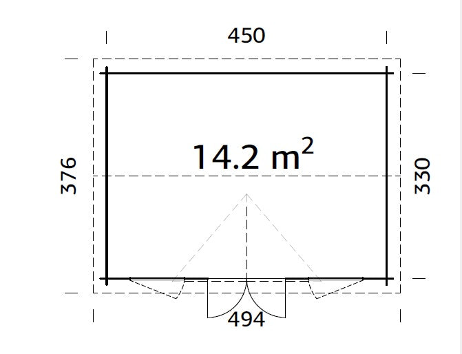 Claudia L (4,7x3,5m | 14,2m² | 44mm) Clockhouse-tyylinen pihamökki