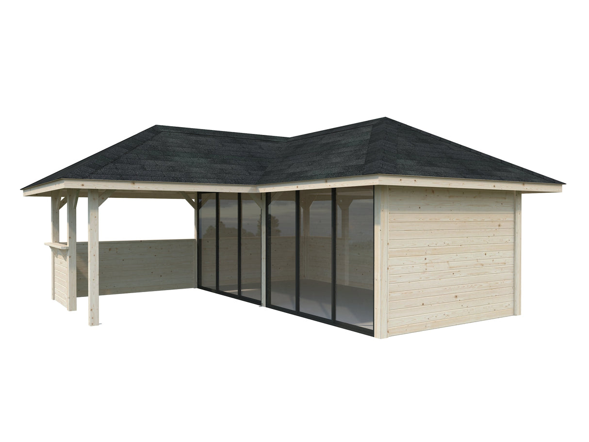 Bianca 222/522 (6x6m | 24,9m²) piharakennus liukuovilla (saatavana tuplalasilla)