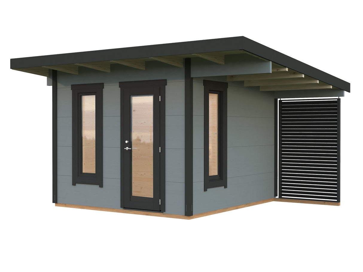 Grace (3x2,9m | 8,1m²+4,1m² | 56mm) Liimapuinen piharakennus katoksella