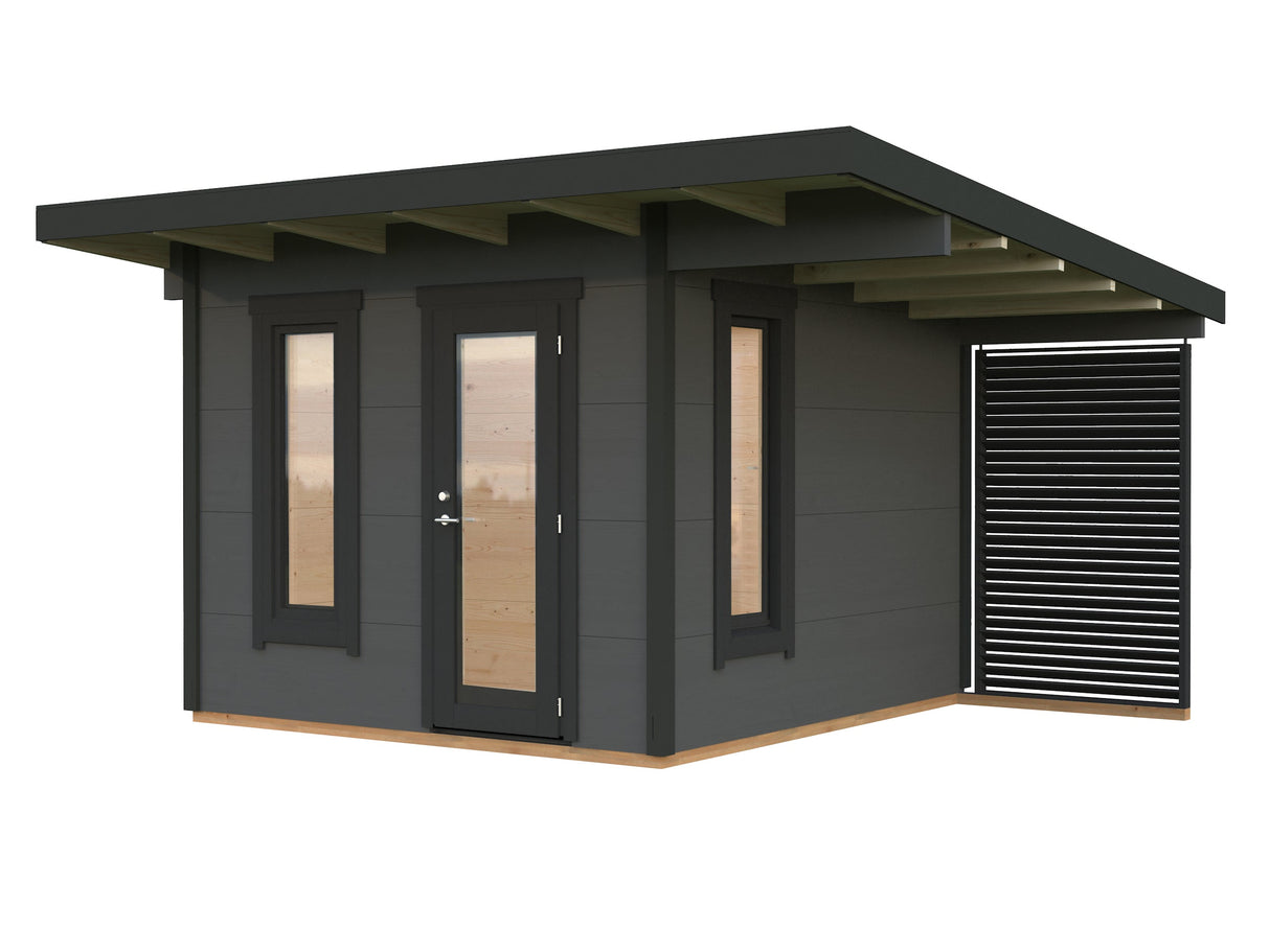 Grace (3x2,9m | 8,1m²+4,1m² | 56mm) Liimapuinen piharakennus katoksella