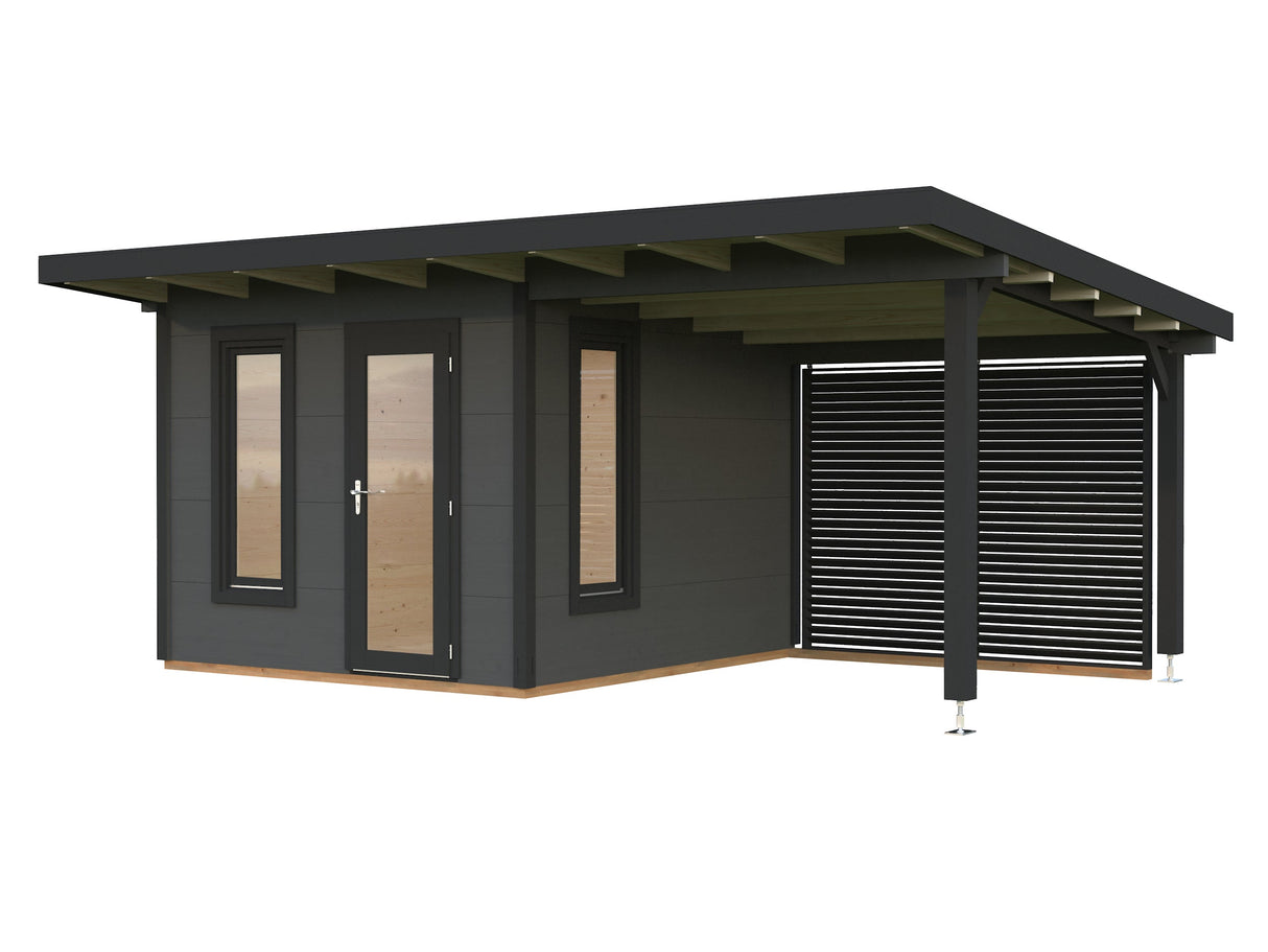 Grace (5,6x2,9m | 8,1+8,1m² | 56mm) Liimapuinen piharakennus katoksella