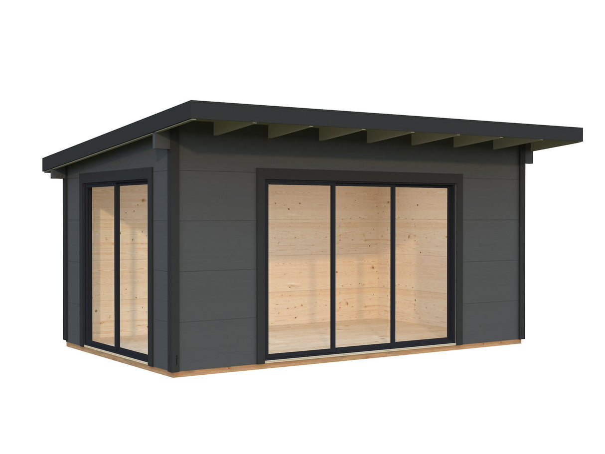 Grace (5x3m | 14,1m² | 56mm) Liimapuinen puutarhamökki kaksilasitetuilla liukuovilla