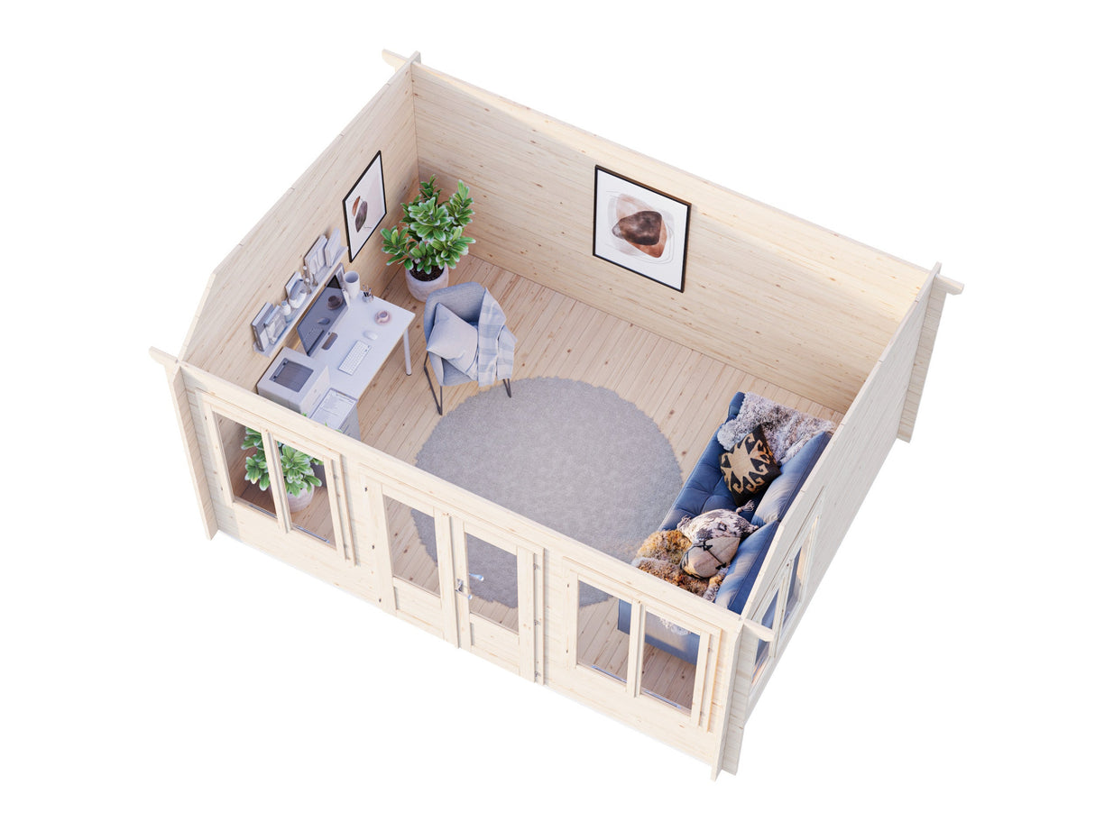 Claudia Pent M (4,2x3,2m | 11,5m² | 34mm) Alle 2,5m Clockhouse-tyylinen pihamökki